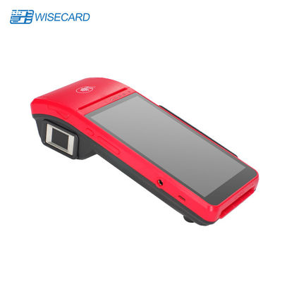 เครื่อง POS Android หน้าจอขนาดใหญ่สีแดงพร้อมเครื่องอ่านลายนิ้วมือ